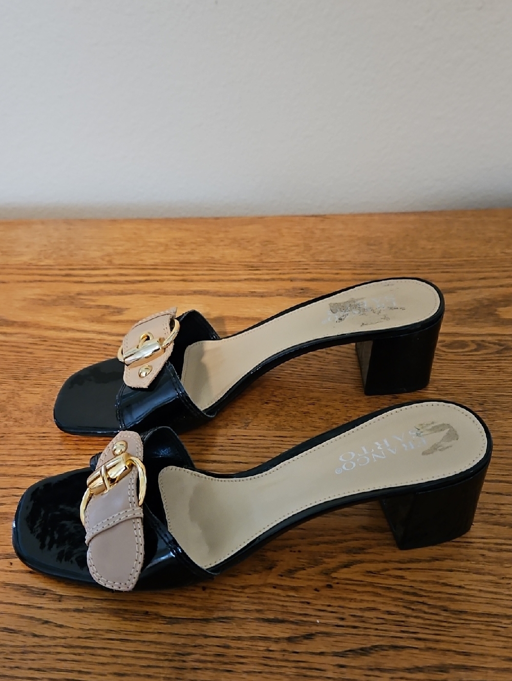 Franco Sarto Black and Beige Buckle Mule Sandals NWOT - Picture 7 of 9